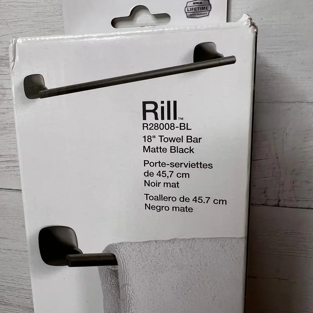 Kohler Rill 18 inch Matte Black Wall Towel Bar R28008-BL Lasting Finish